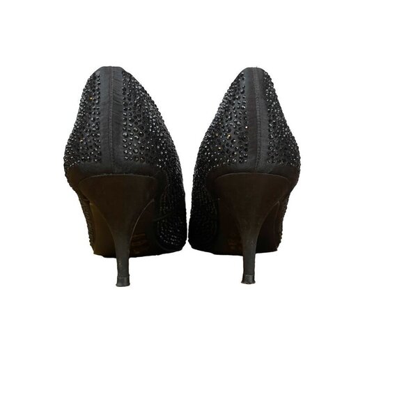 LUCA FERRI Black Crystal Studded Classic Glam Pointed toe Stiletto Pump sz 39 - Picture 6 of 10